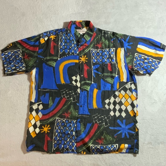 Shirt Gianni Abozzi Silk 1X – Bold Abstract Geometric 90s Resort Style - Picture 1 of 7